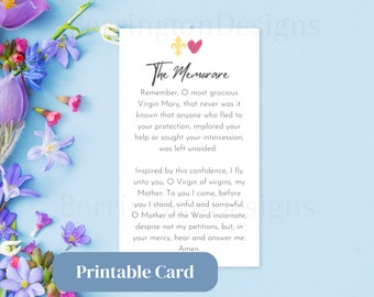The Memorare Prayer Card Printable, Blessed Virgin Mary, Instant Download, Catholic Prayer, Wallet-sized