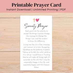 Tarjeta de oración de serenidad completa imprimible, linda y sencilla tarjeta de oración católica de tamaño billetera