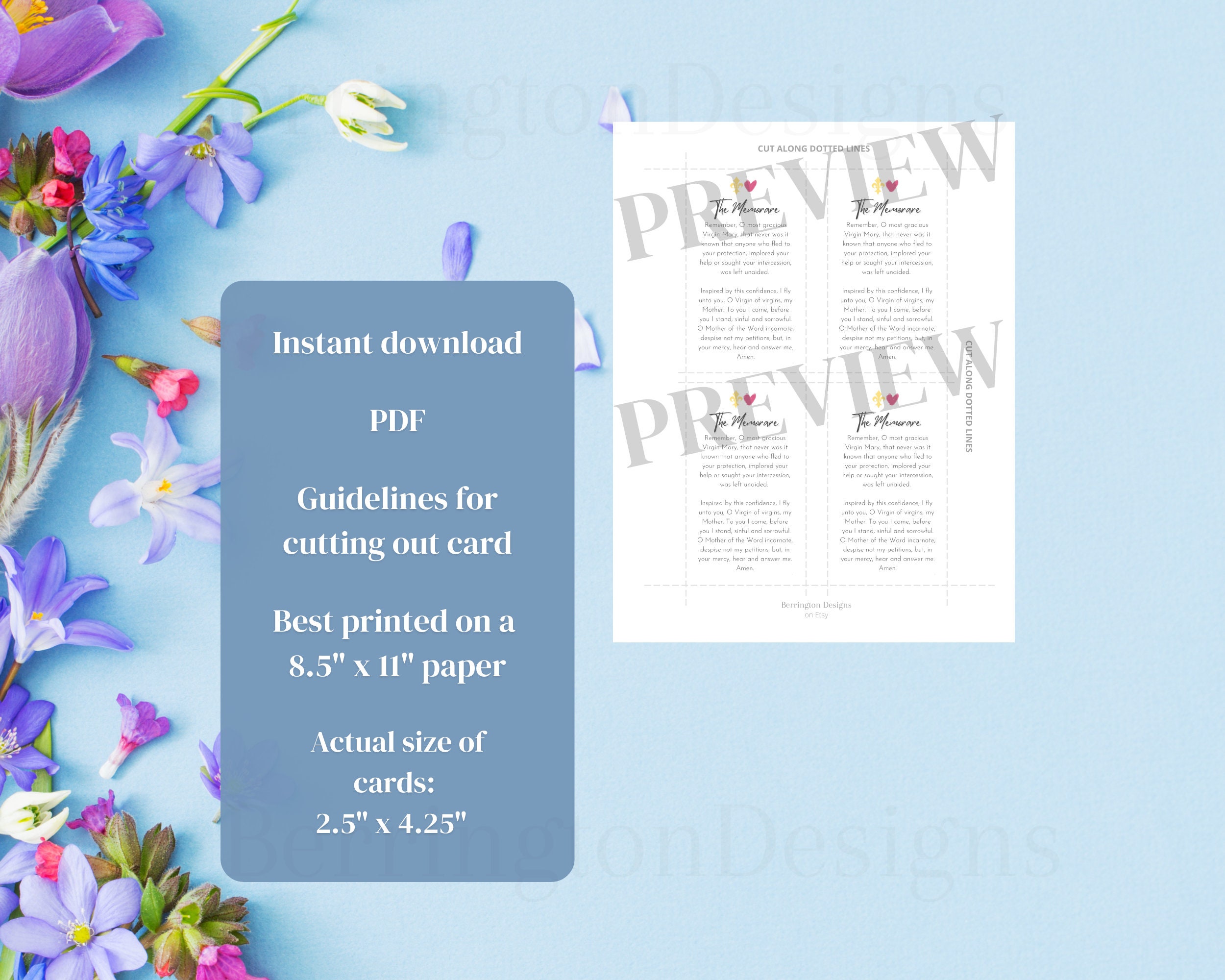 The Memorare Prayer Card Printable, Blessed Virgin Mary, Instant ...