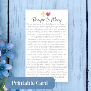 Gebed tot Maria printbare kaart, Fleur de lis, Heilige Maagd Maria, Moeder van God, Mama Mary, Katholieke gebedskaart