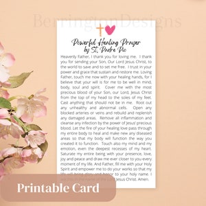 Potente preghiera di guarigione di San Padre Pio, Biglietto di preghiera stampabile, Formato portafoglio, San Padre Pio, Biglietto di preghiera curativo, Biglietto santo, Cattolico