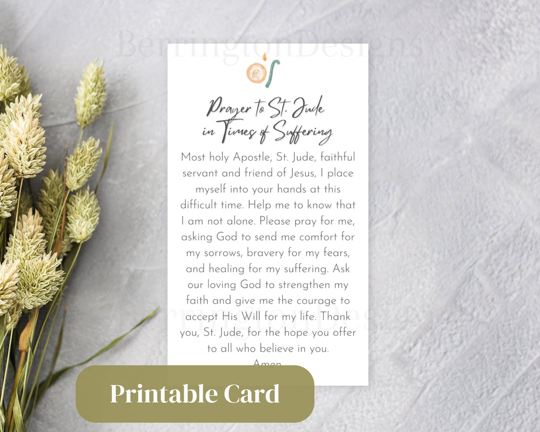 Prayer to St. Jude in Times of Suffering Printable Prayer Card, Prayer ...