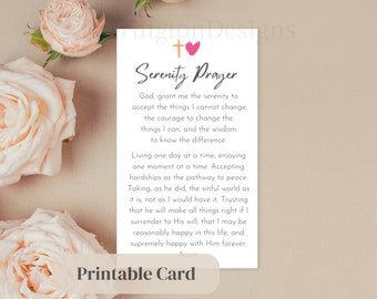 Carte de prière catholique pleine sérénité imprimable, mignonne et simple de la taille d'un portefeuille