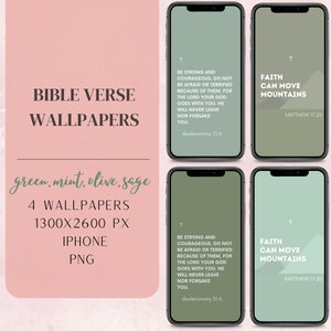 Green Bible Verse Christian iPhone Wallpapers, Minimalist Simple Scripture Background, Matthew 17:20, Deuteronomy 31 6