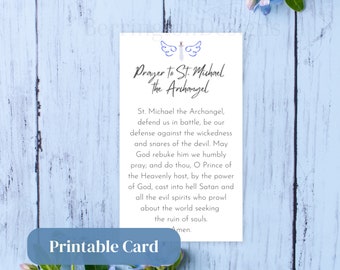 St. Michael Prayer Card Printable | Cute Wallet size Prayer to Saint Michael the Archangel Catholic Prayer Card with sword and angel wings