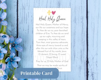 Hail Holy Queen Prayer Card, Virgin Mary, Catholic Gift (Instant Download)