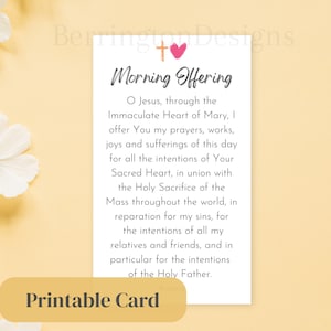 Carte de prière d'offrande du matin, carte de prière imprimable, prières catholiques, prière de la taille d'un portefeuille, catholique imprimable, PDF, coeur immaculé