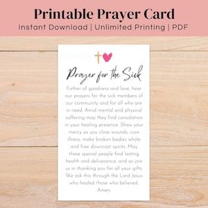 Prayer for the Sick Printable Card, Simple and easy to print wallet size Catholic prayer