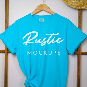 Comfort Colors Lagoon Blue Mockup, Comfort Colors 1717 Lagoon Blue Mockup, C1717 T Shirt Mockup, Hanging Mockup, Comfort Colors Mockup