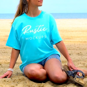 Comfort Colors Model Mockup, Comfort Colors Lagoon Blue Shirt, Beach Mockup, Lifestyle Mockup, Comfort Colors 1717 C1717 T Shirt