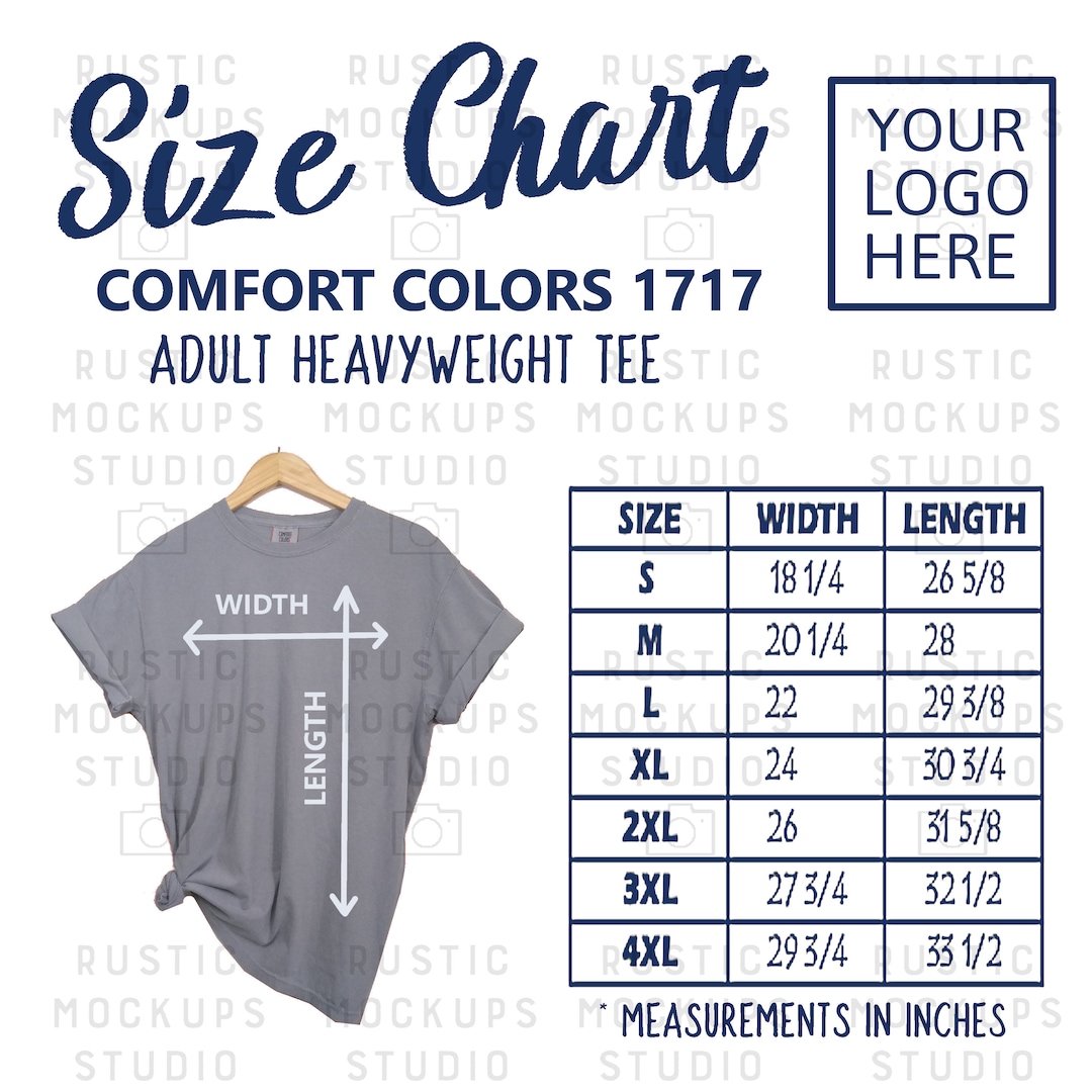 Comfort Colors 1717 Size Chart, Comfort Colors Adult Heavyweight Tee Size Chart, Comfort Colors