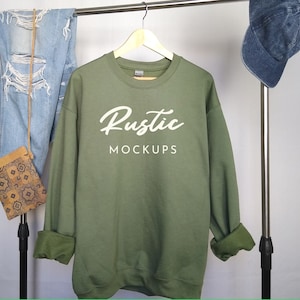Gildan 18000 Military Green Sweatshirt Mockup