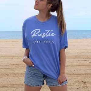 Comfort Colors Model Mockup, Comfort Colors Periwinkle Shirt, Beach Mockup, Lifestyle Mockup, Comfort Colors 1717 C1717 T Shirt