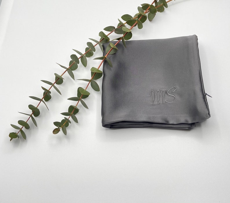 100% Pure Mulberry Silk Pillowcase, Charcoal Grey, 22mm Long Fibre 6A Grade image 8