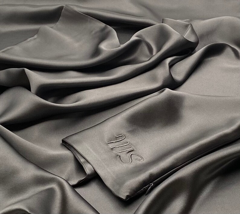 100% Pure Mulberry Silk Pillowcase, Charcoal Grey, 22mm Long Fibre 6A Grade image 7