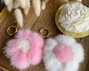 Flower Charm Natural Mink Fur Keychain