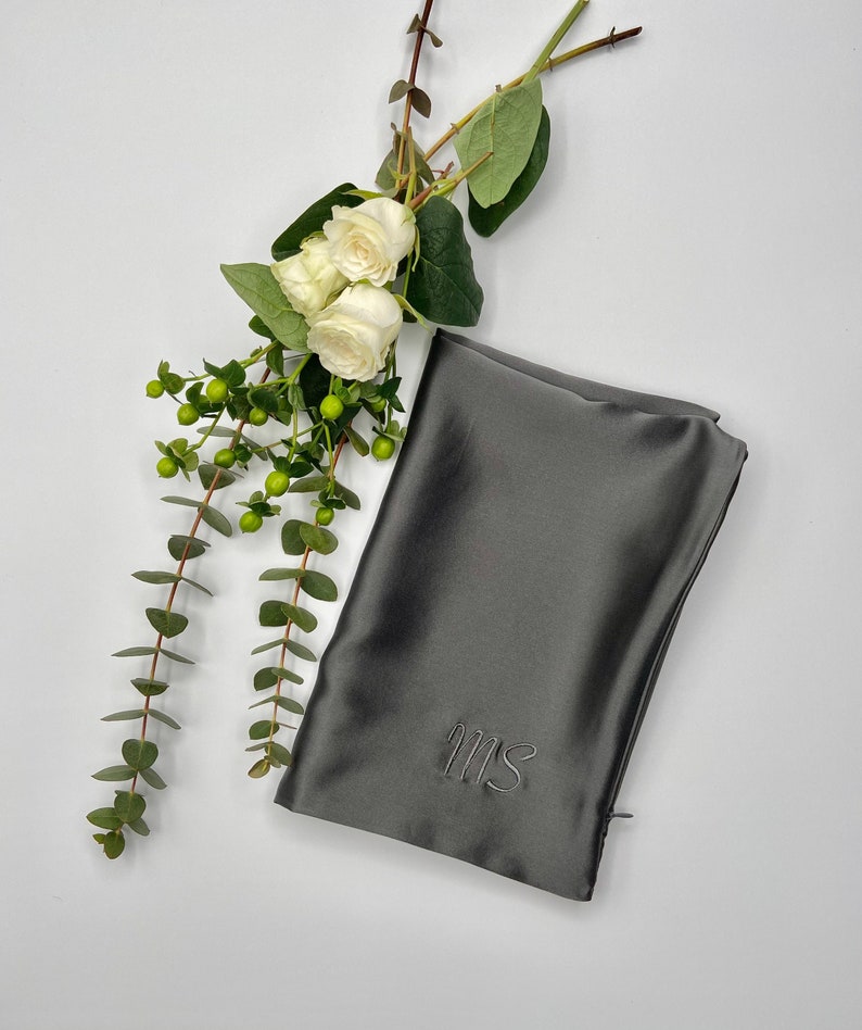 100% Pure Mulberry Silk Pillowcase, Charcoal Grey, 22mm Long Fibre 6A Grade image 1