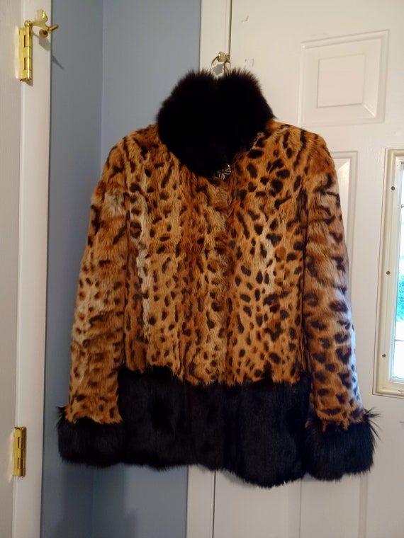 Fox and rabbit real fur leopard print jacket