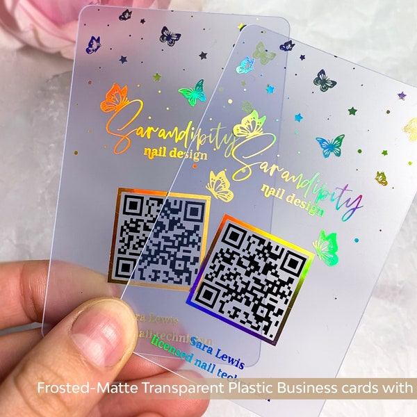 QR Code Business Cards, Plastic Card, frosted business cards, Clear business card, holographic business card, unique business card lash nail