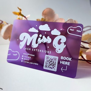 Translucent colored business card, clear buis card unique transparent purple pink blue, gold white holographic foil, acrylic cosmetics lash
