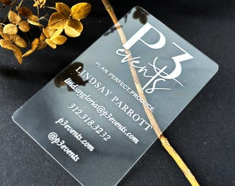 Clear Glossy Plastic Business Cards with White Silkscreen for Event Planners