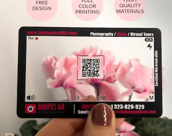 Photographer Business Cards, Clear Acrylic with QR Code. Minimal Design, Thick Acrylic