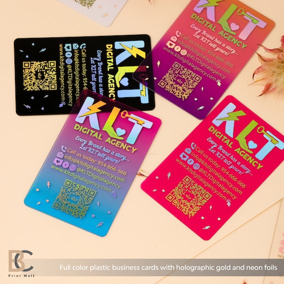 Hologram Plastic Business Cards, Glossy Colored Transparent, Rounded  Corners, Rainbow Print, Pink Purple - Etsy