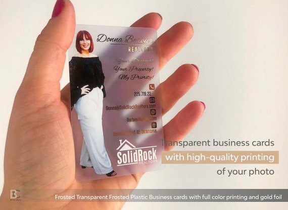 Frosted Transparent Photo Business Cards, Gold Foil, Realtor Cards, Real Estate, QR, Full Color