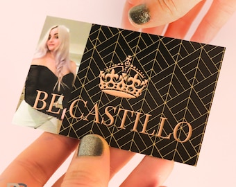Raised Foil Business Cards, Rose Gold, Black Paper Cards, Custom Printing, Beauty Salon