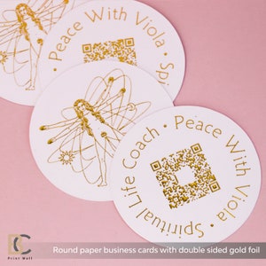 Round business cards, QR Code Business Card, raised foil business cards, double sided business card, coach business card, gold business card