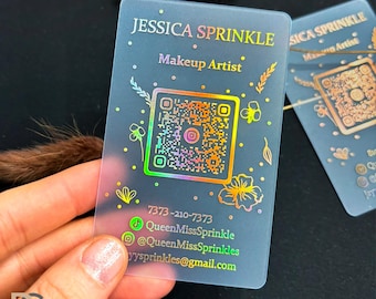 Frosted Plastic QR Code Business Cards, Holographic Iridescent Foil, Acrylic Accessories