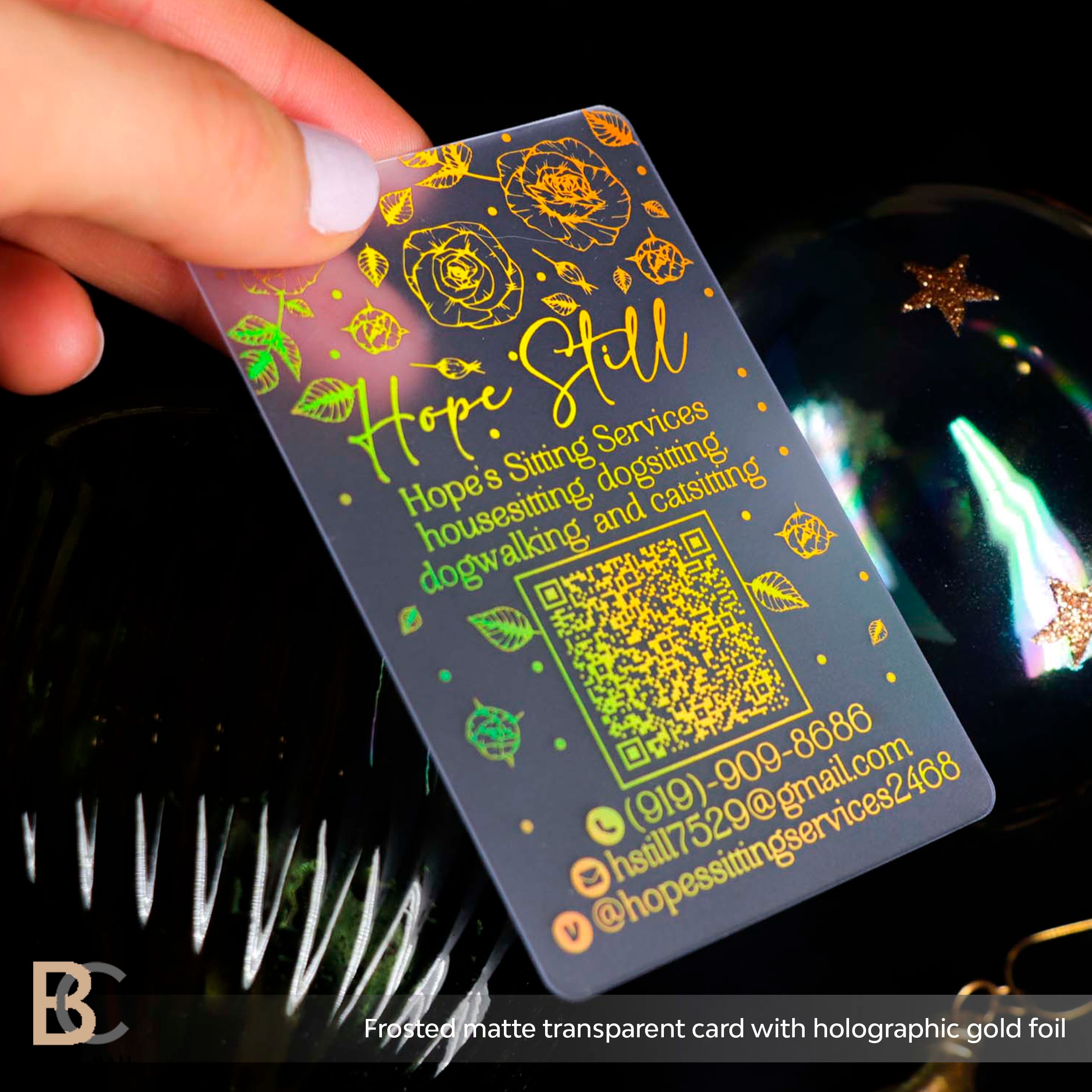 Custom Frosted Clear Business Cards, Holographic Foil Design - Etsy