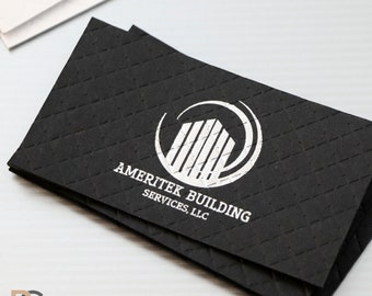 Black Cotton Business Cards, Silver Foil Stamping, Embossed Name Card, Letterpress, Thick