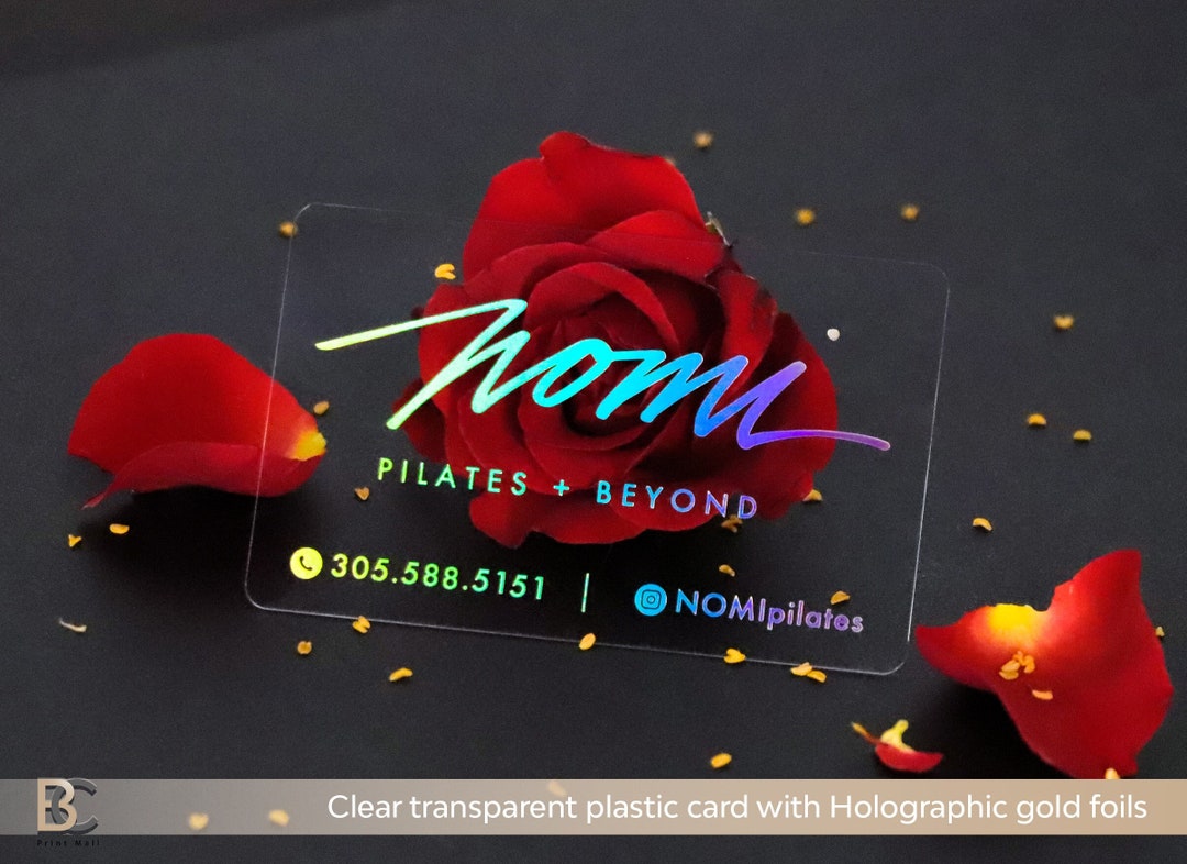 Holographic Business Cards. Clear Plastic Card, Frosted Matte Plastic