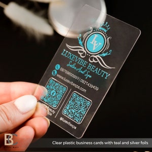 QR Code Business Cards. Clear business card, plastic business cards, business card design, esthetician cards, instagram social media cards