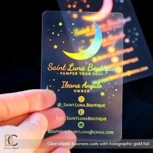 Clear Transparent Plastic PVC Business Cards with foiling, custom design