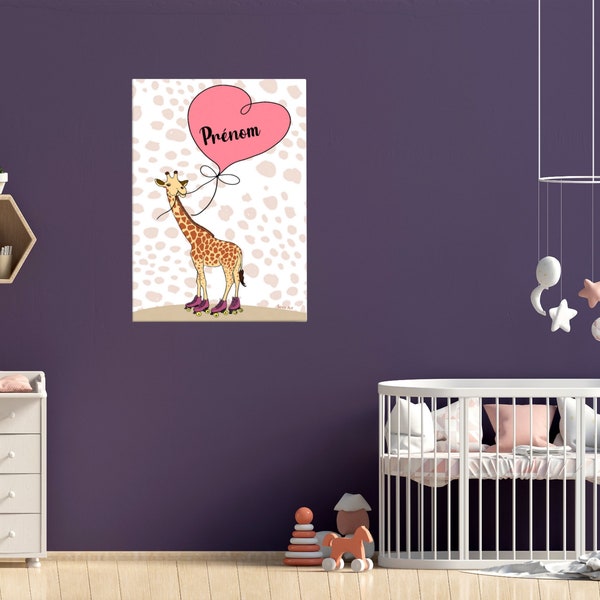 Tableau prénom personnalisable girafe fille