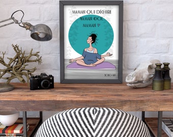 illustration petit prix maman qui déchire - petit cadre - cadeau maman - zen - yoga - fête des mamans