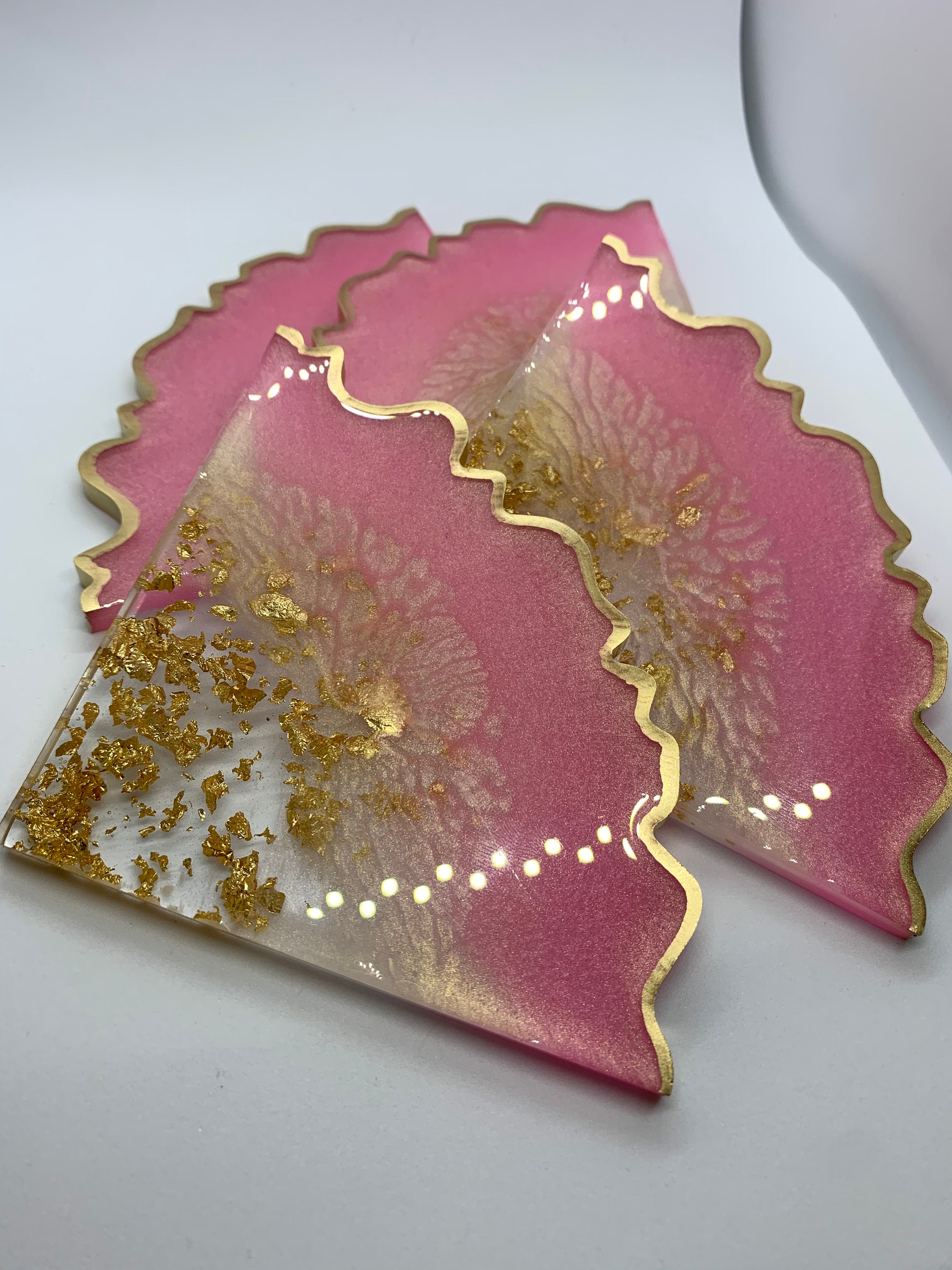 Pink and gold Resin coasters Etsy.de
