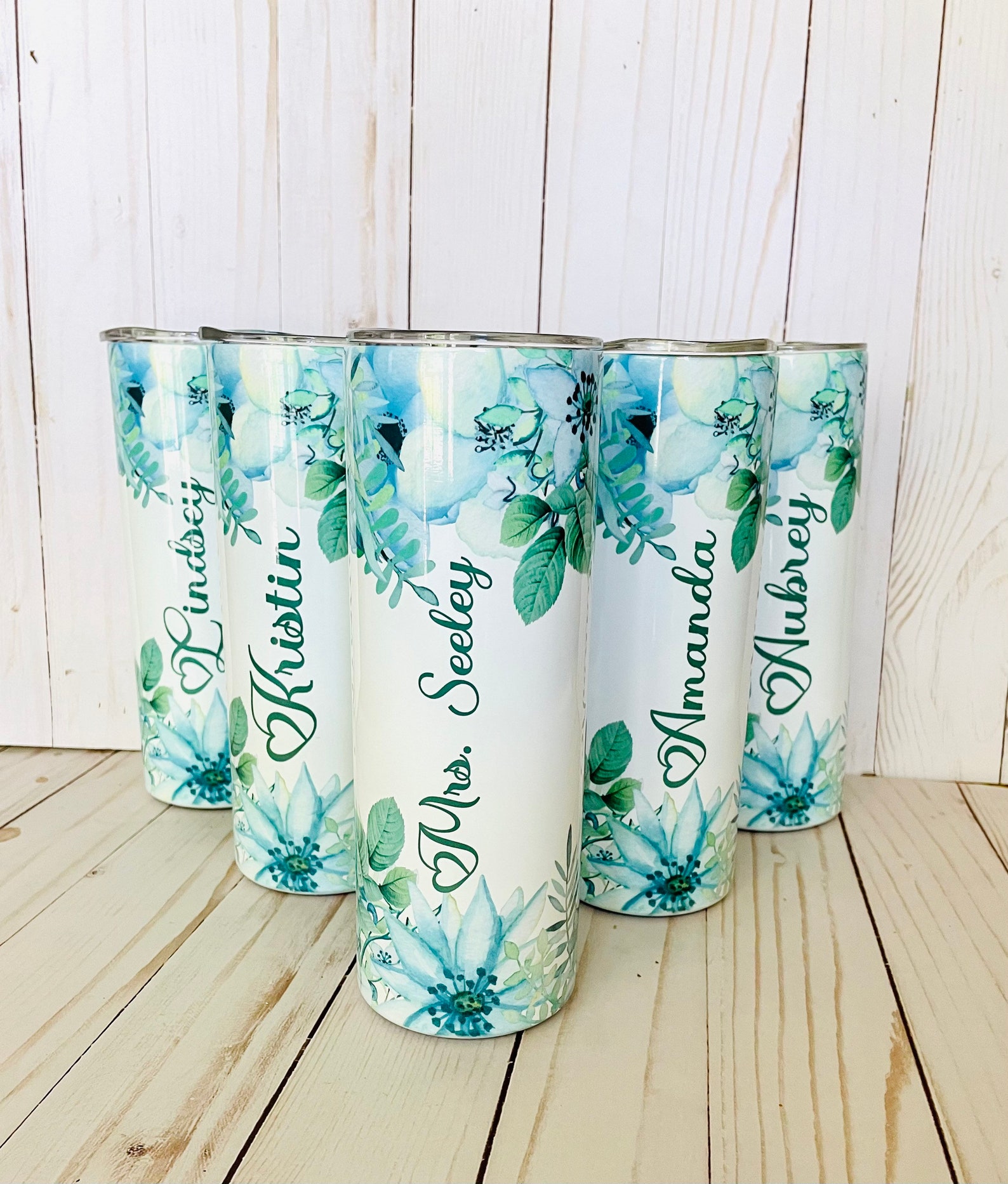 Sage Green Personalized Tumbler Bridesmaid Tumbler Floral Etsy