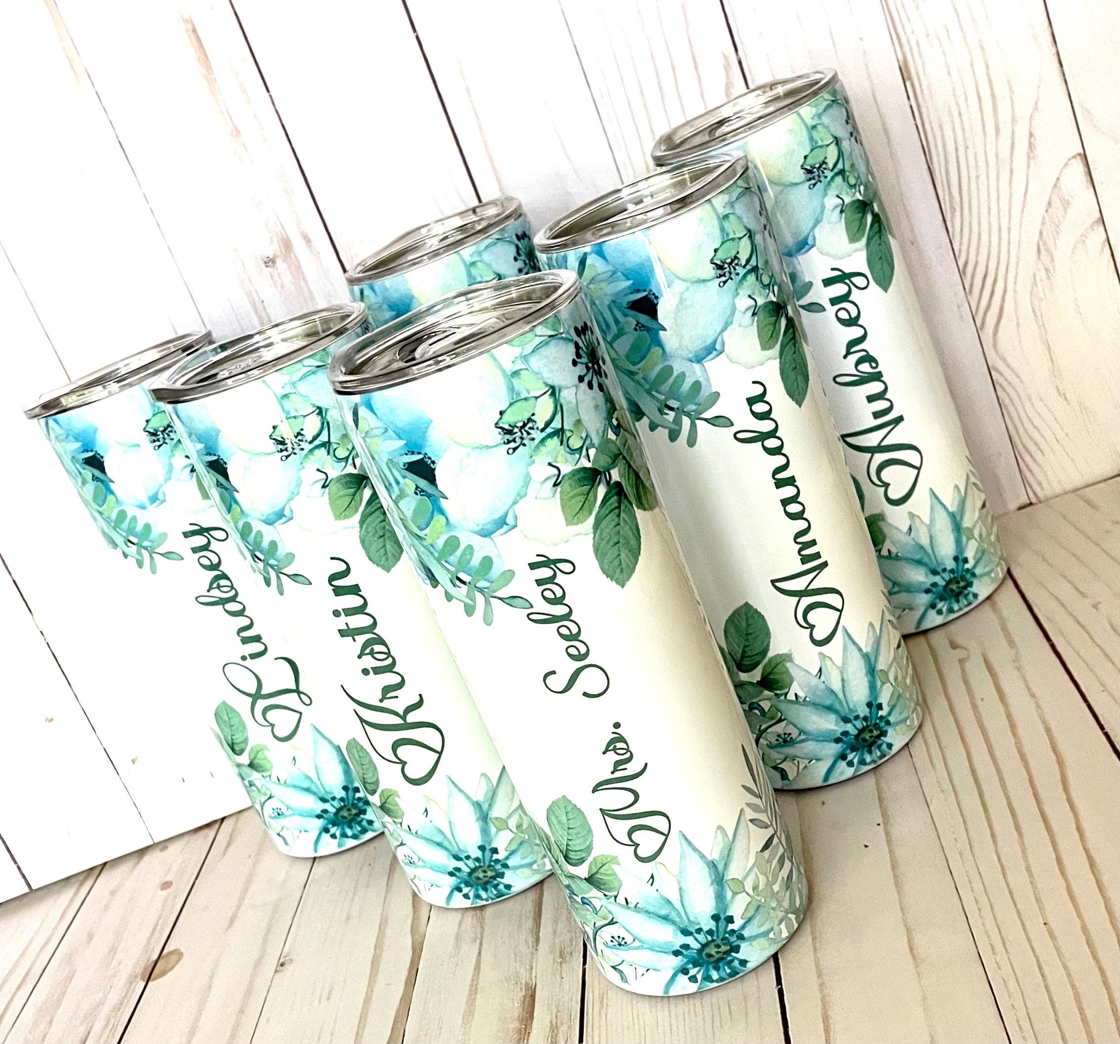 Sage Green Personalized Tumbler Bridesmaid Tumbler Floral Etsy