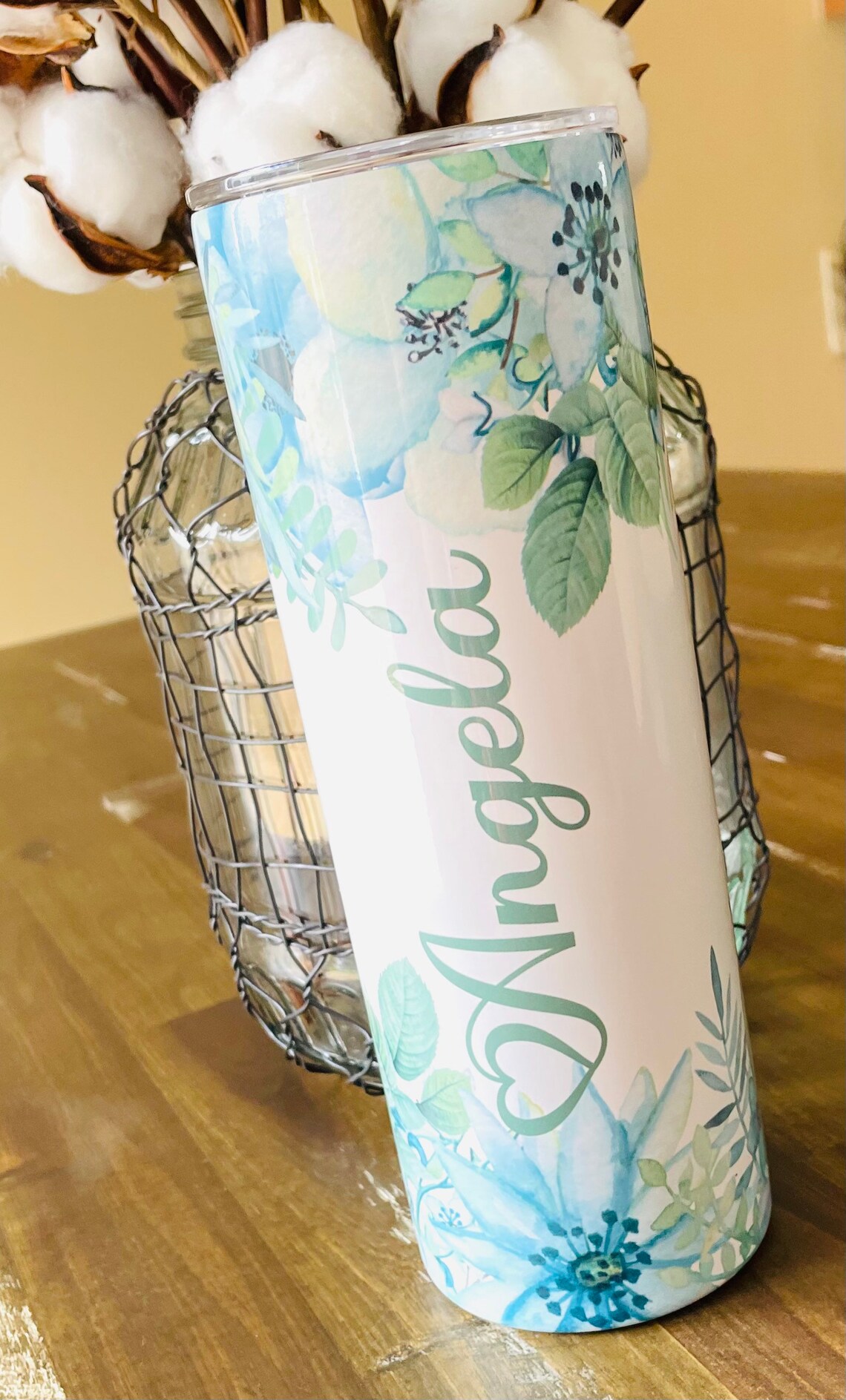 Sage Green Personalized Tumbler Bridesmaid Tumbler Floral Etsy