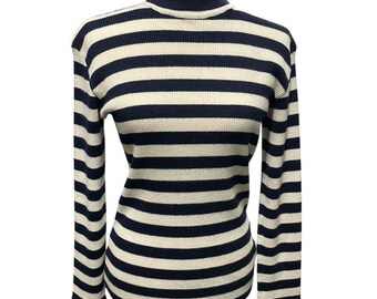 VTG 90’s Dolce & Gabbana Wool Turtle Neck Sweater Stripe Black White Womens US 4
