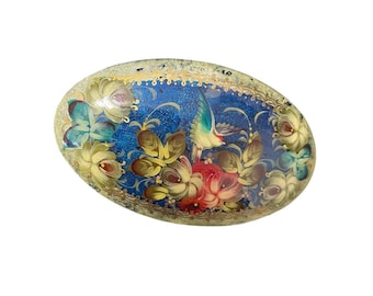 Vintage 1994 Hand Painted Lacquer Russian Barette Hair Clip Signed & Dated