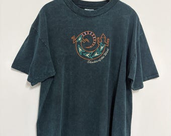 VTG Single Stitch Oneita Southwestern T Shirt Green Tie Dye Lizard USA Mens XL