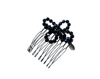 Colette Malouf Black Beaded Flower Hair Comb Slide Small
