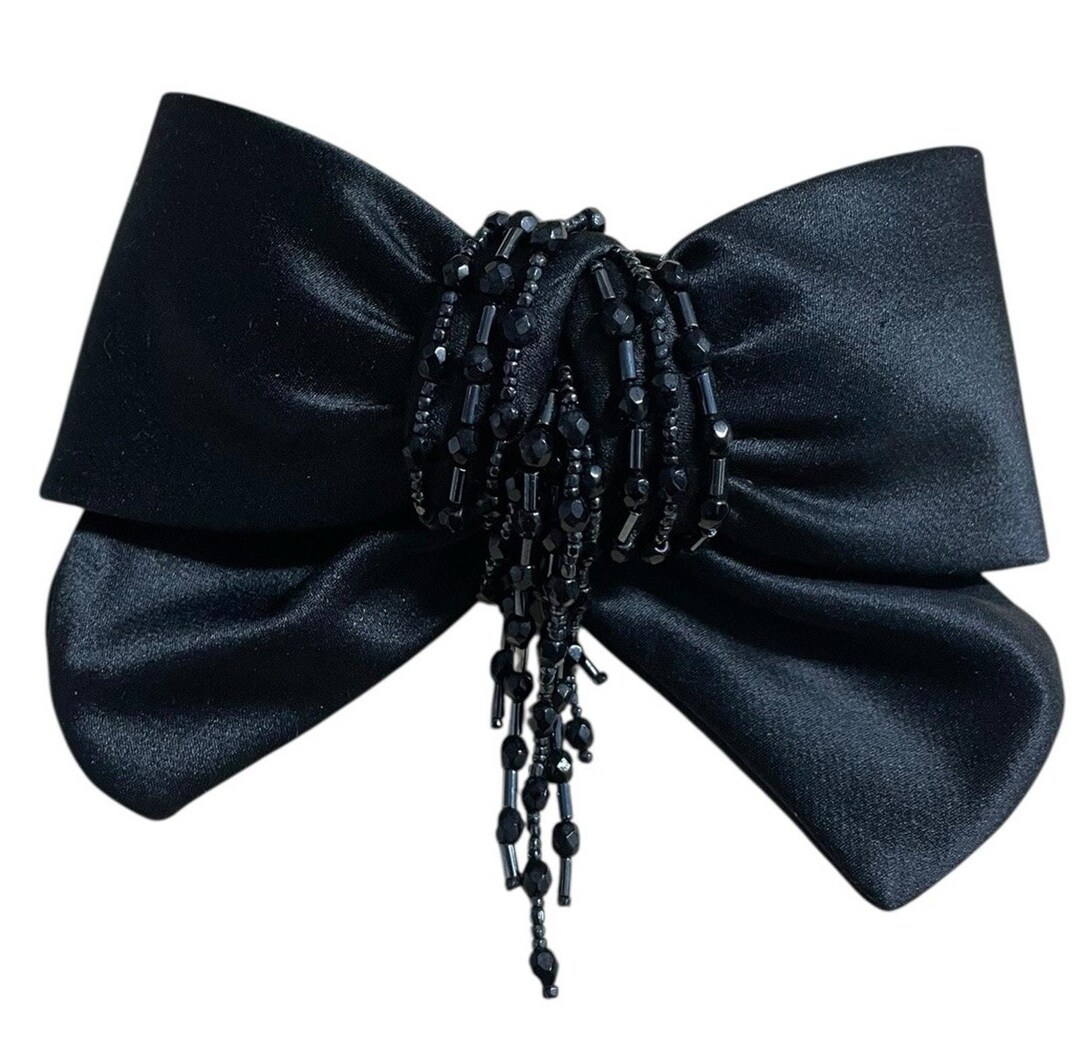 VTG Alexandre De Paris Barette Black Satin Bow Beaded Made  display picture 3