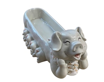 VTG Fitz & Floyd Pig Cracker Tray Hog Piglets Farmhouse Japan Hand Painted 1983
