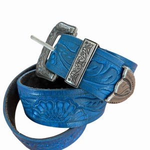 Free People Embossed Distressed Western Leather Belt Small Medium Up To 36W image 2