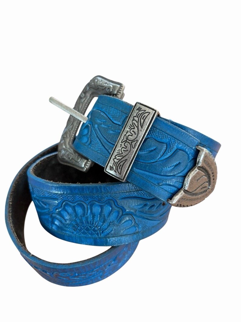 Free People Embossed Distressed Western Leather Belt Small Medium Up To 36W image 2